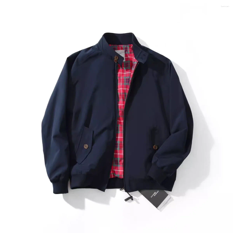 Men's Jackets Mens Plaid Lined Zip Up Stand Collar Windproof Casual Bomber Jacket Vintage Style Outerwear For Men Business Daily Wear e2