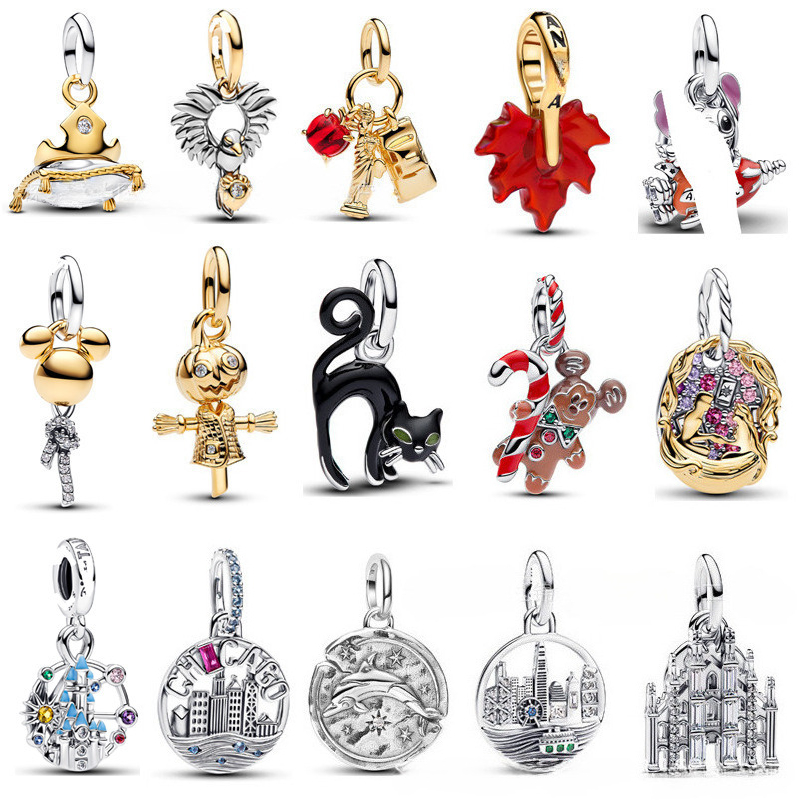 Cartoon Animal Dangle Charms for Women Snake Chain Bracelet Travel Landmark Mixed Style Dangle Slide Beads Large Hole DIY Jewelry Making Charm