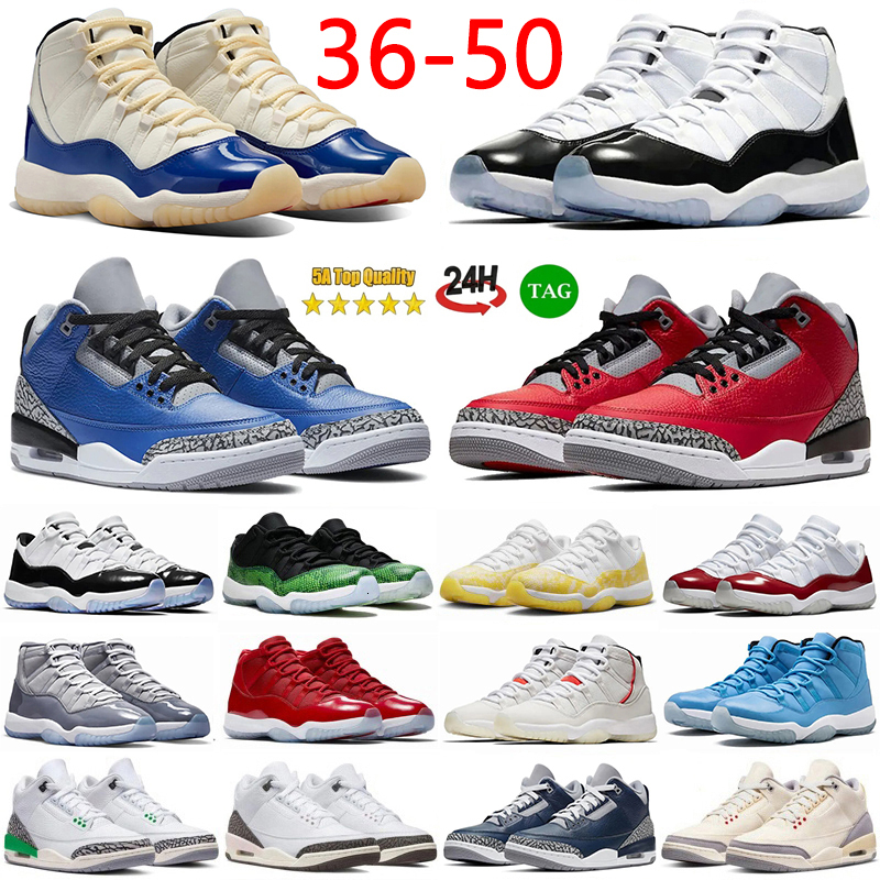 With Box Basketball Shoes 3s 11s Men Womens Sneakers Black Cat Midnight Navy Fire Red 3 True Blue 11 Gamma Blue Cherry Cool Grey Designer Sports sho