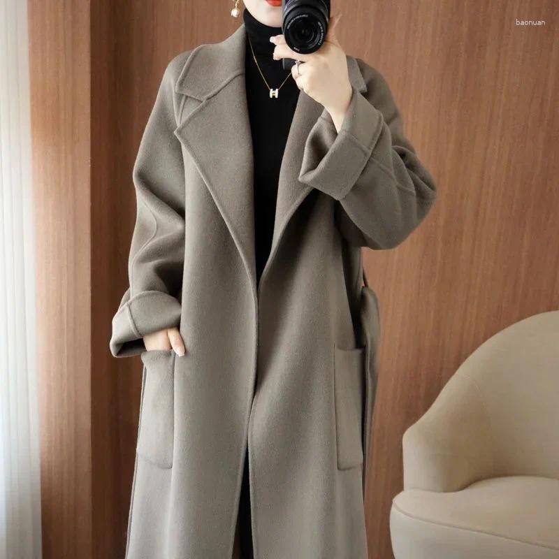 Women's Wool 2026 Women Autumn Winter High end Double sided Cashmere Coat Loose Leisure Time Thickened Woolen Long Style 9e