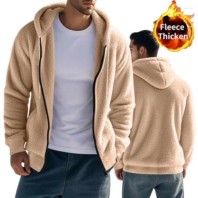 Men's Hoodies Winter Fleece Hoodie Sweatshirt Fuzzy Sherpa Long Sleeve Full Zip Soft Jackets Hooded Outwear Mens Cold Weather 68