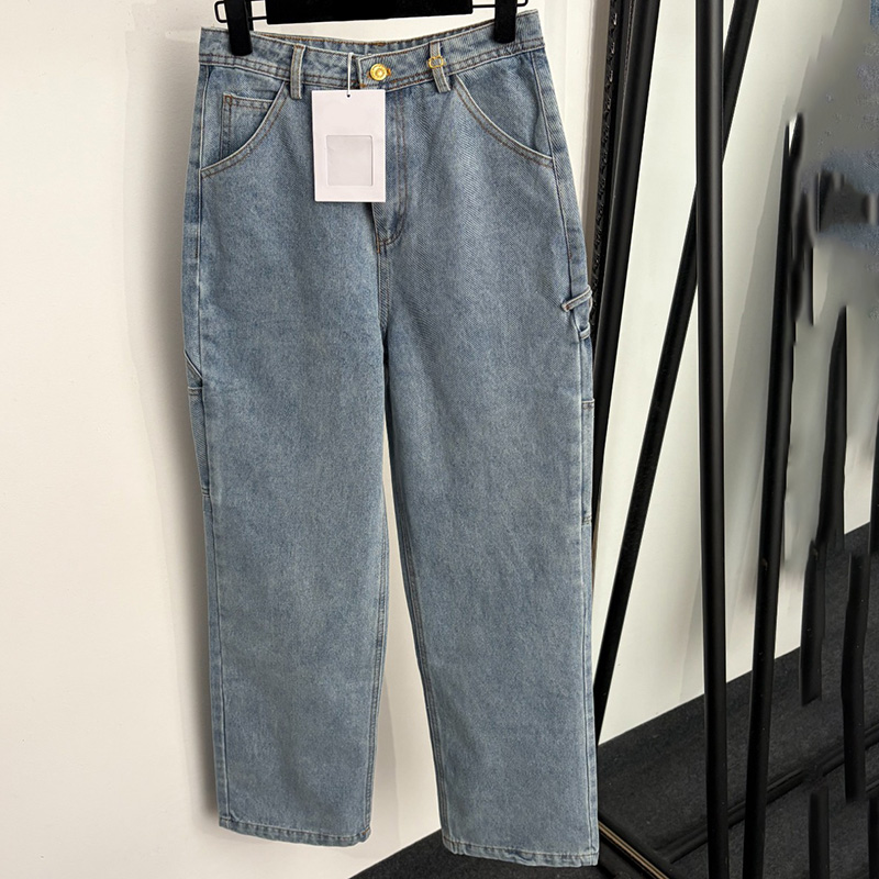 Designer Women Vintage Jeans High Waist Multi Pocket Loose Fit Denim Trousers Autumn Streetwear Y2K Casual Chic Jean Pants
