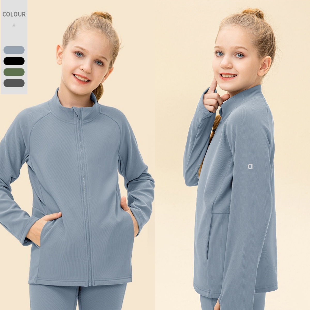 2828A Manteau de Yoga polaire coupe cintrée pour enfants, vestes de Sport de course en plein air pour jeunes filles, sweat-shirt d'échauffement a