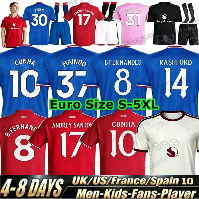 ManUnited Maillot de football 26 27 kit enfant ANDREY SANTOS United Édition spéciale MBEUMO SESKO B. FERNANDES TIELEMANS CUNHA AMAD