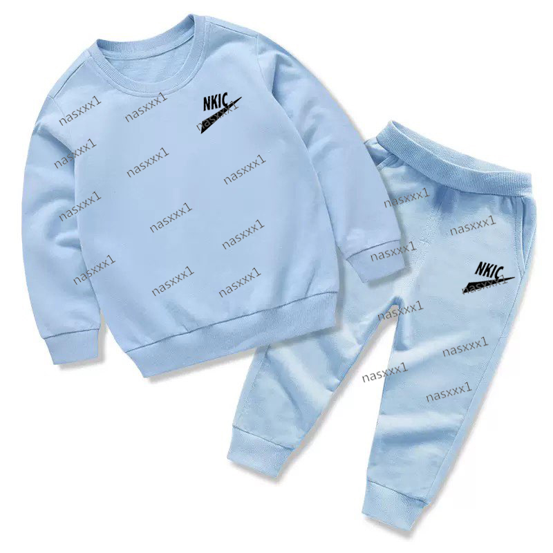 Mode enfants d'automne 100% coton bleu ciel sweats à capuche et pantalon de survêtement deux pièces ensembles garçons pull pantalon 2 pièces swea