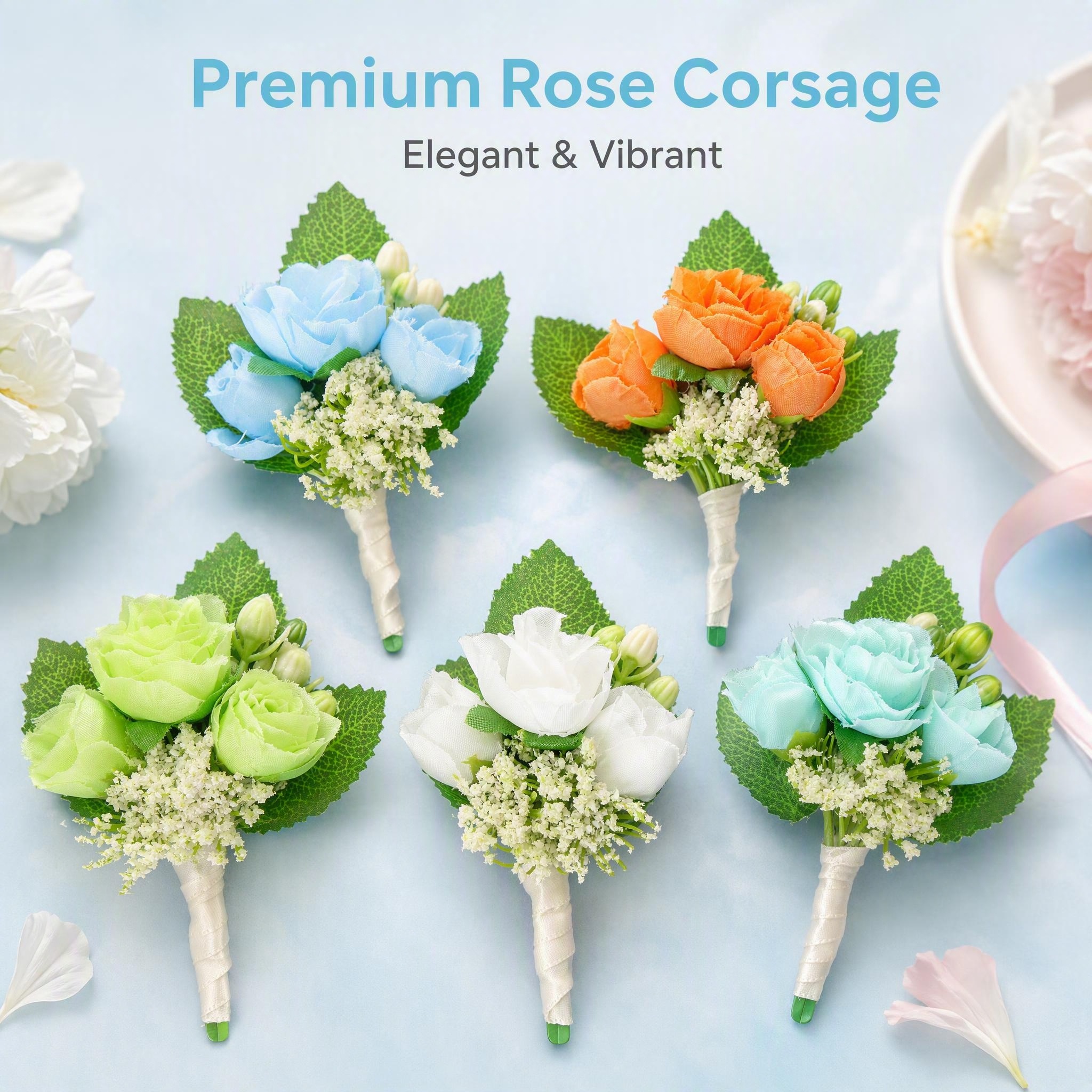 Broche de rose artificielle à 3 têtes, corsage de fleurs en tissu de simulation multicolore pour les couples de mariage, les invités, les hommes