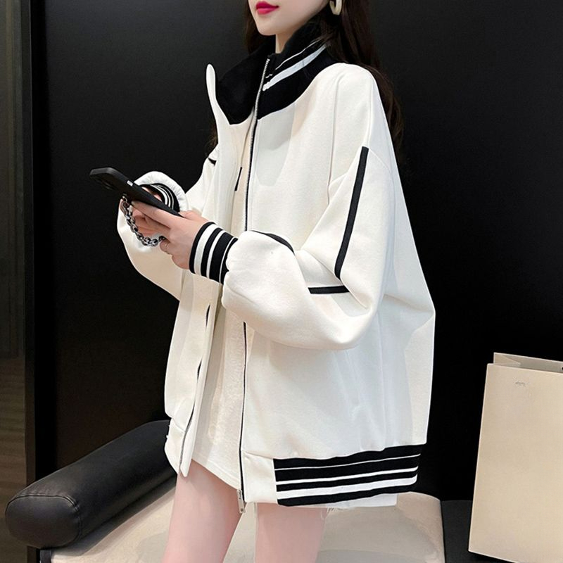 Abbigliamento femminile Felpe nere per donna Top con zip intera con cappotto con cerniera Felpa con cappuccio Y2k a righe 2000S Felpa con cappuccio