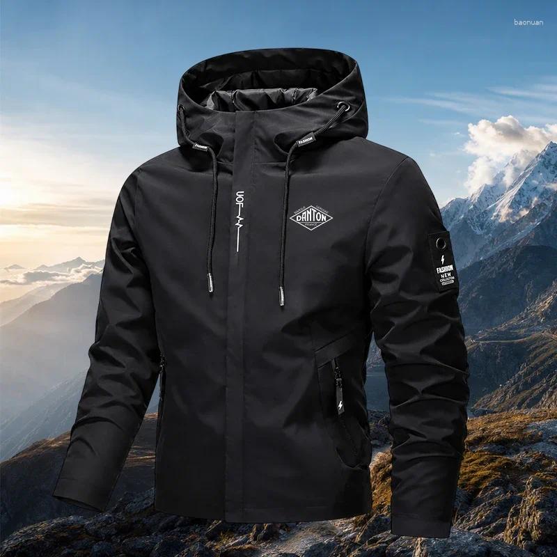 Men's Jackets Black Lightweight Drawstring Hooded Jacket Windproof Water Resistant Outdoor Hiking Coat Rhombus Frame Letter Print Functional 99