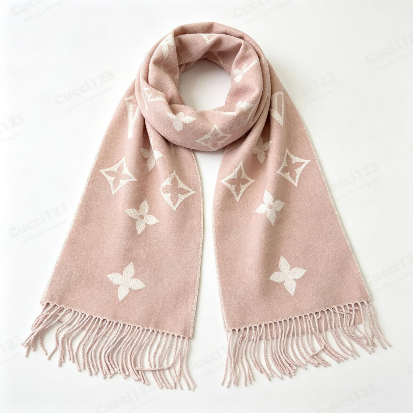 Autumn winter wool scarf for women with tassels vintage letter print double-sided cashmere in dry rose pink and blk Q260916