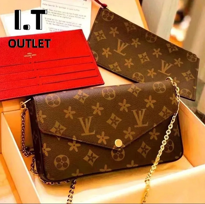 Top Quality Cross body Tote Envelope Bag 3piece Multi Felicie Pochette Chain Bags Women Men Messenger Luxury Designer Purse Brown Flower Leather Han