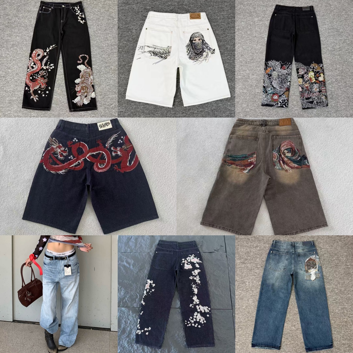 Pantalon en Denim délavé de haute qualité pour hommes, Vintage, coupe sale, jambe droite, dos imprimé, Patchwork, Streetwear, pantalon pour unise