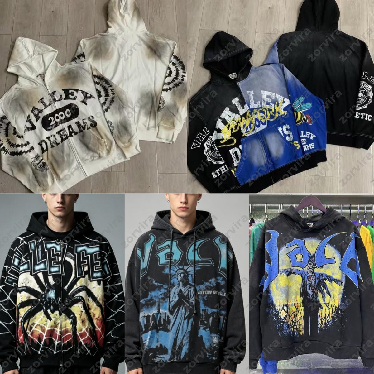 Designer Vally Vintage Washed Graphic Sweat à capuche unisexe surdimensionné Dreamy Liberty Figure Print Pull Rétro Streetwear Sweat à capuche Fi