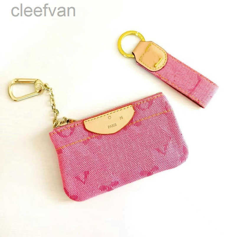 Denim KEY POUCH Dragonne Key Holder Designers Mini Wallet Monogram Fashion Womens Mens Keychain Ring Credit Card Holder Coin Purse C V Luxury wallet
