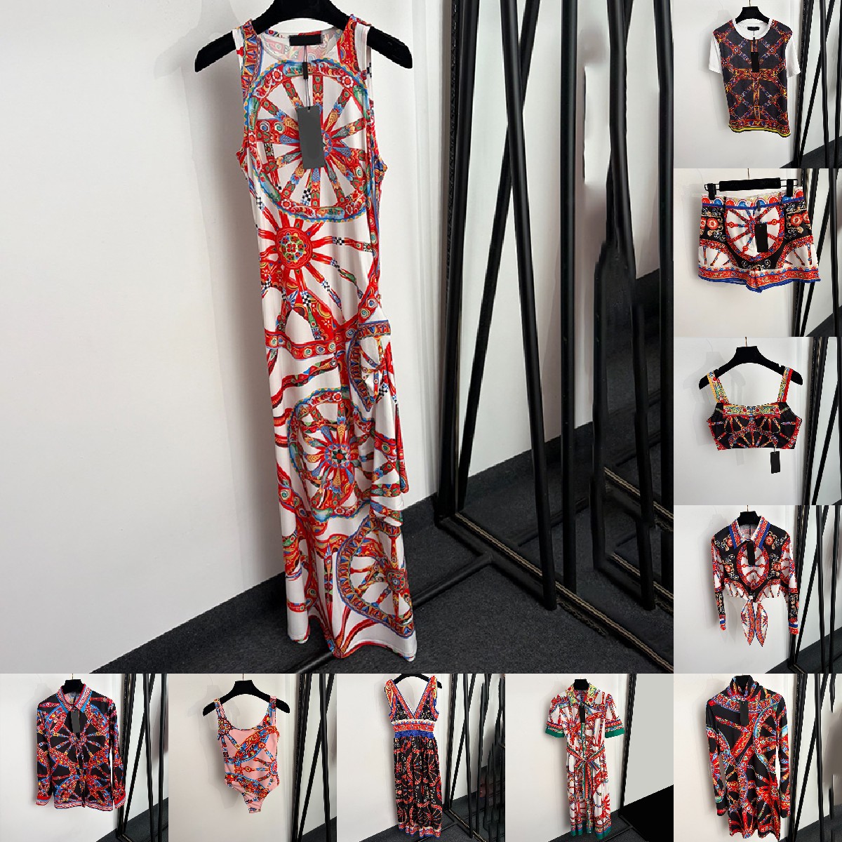Robe Vintage à imprimés de roues pour femmes, couleur contrastée, hauts courts classiques, été, plage, vacances, Style de rue, tenues de dîner d'