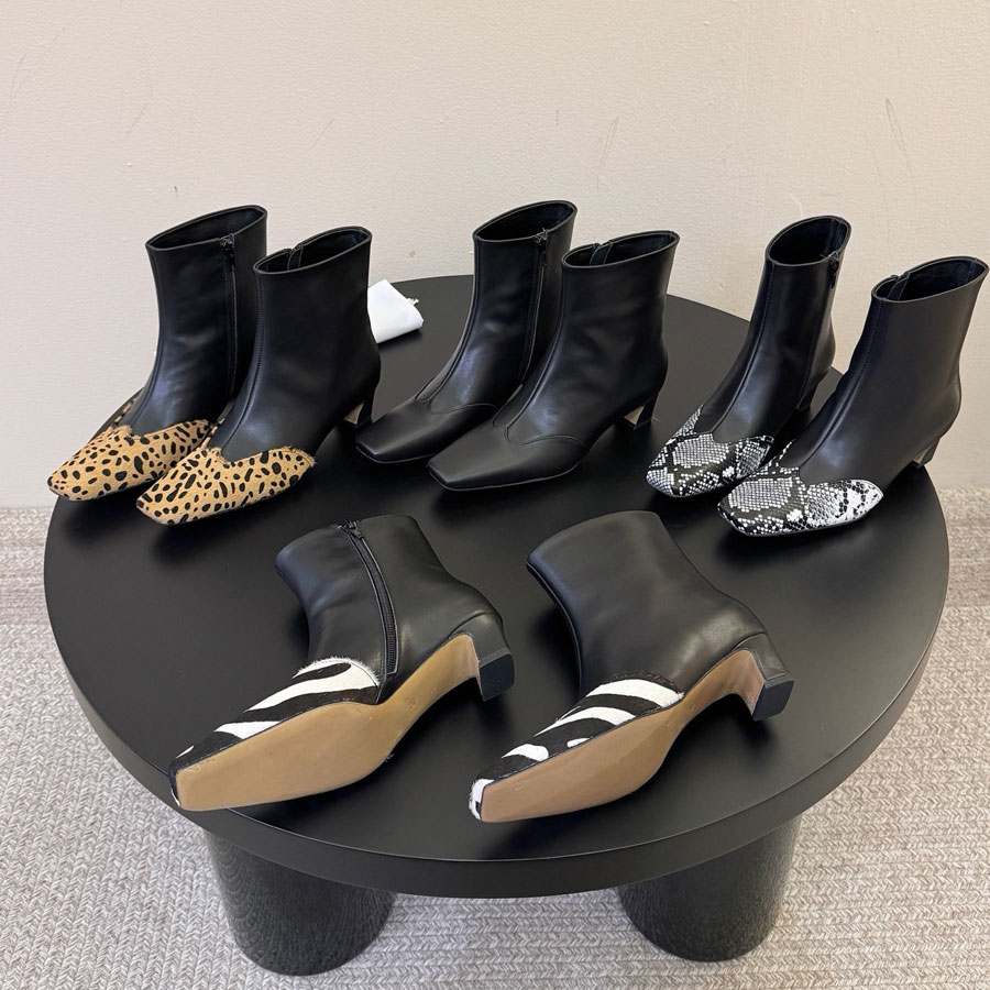 top quality new Fashion Trendy real Leather slip on square toe khaite chunky Low-heels Ankle Boots Fashion boots Knight Boots Luxury designer bootie
