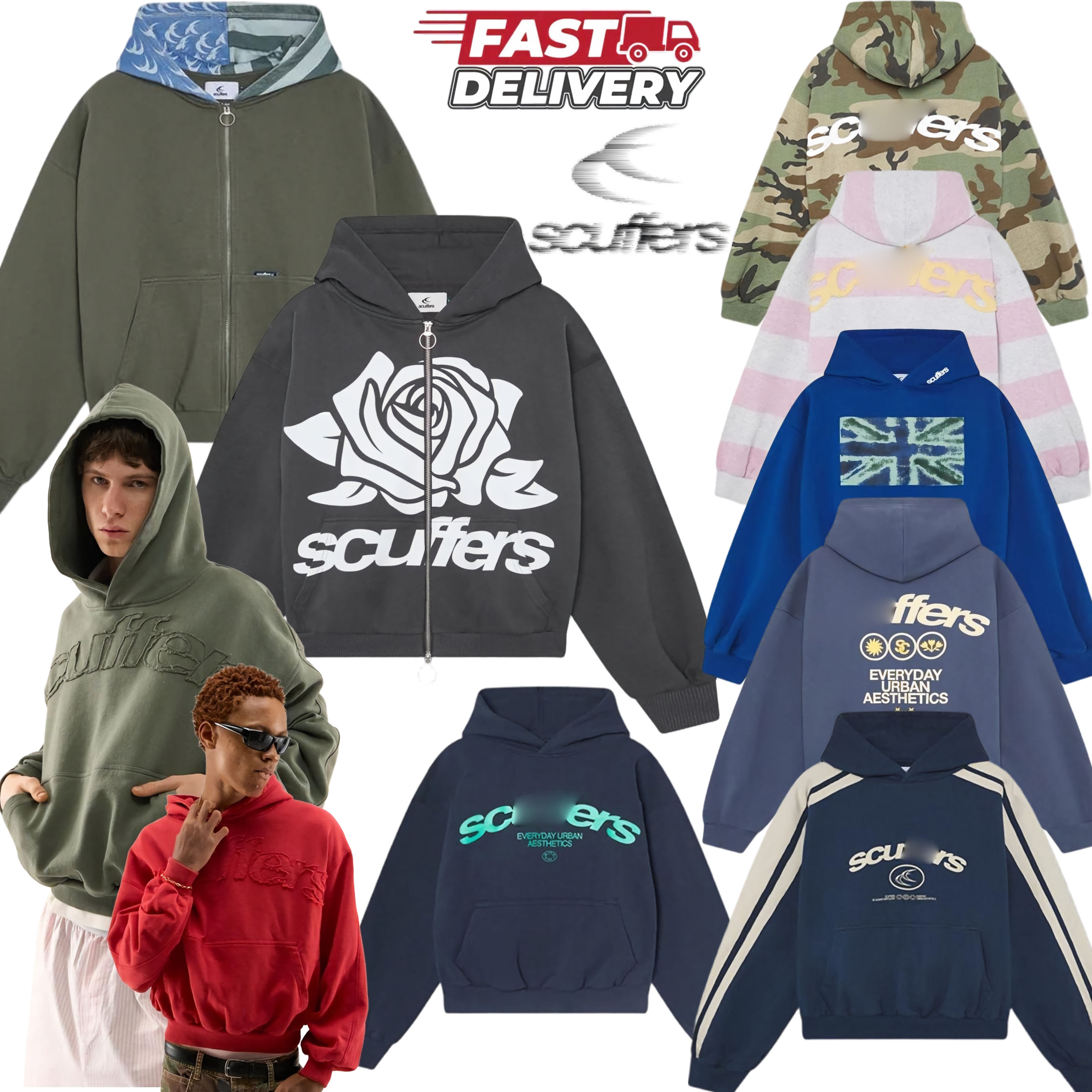 ScuffHoodies Mens Oversized Hoodies Streetwear Casual Loose Fit Pullover Sweatshirt Graphic Print Hooded Sweatshirt Unisex Fleece Hoodie for Autumn