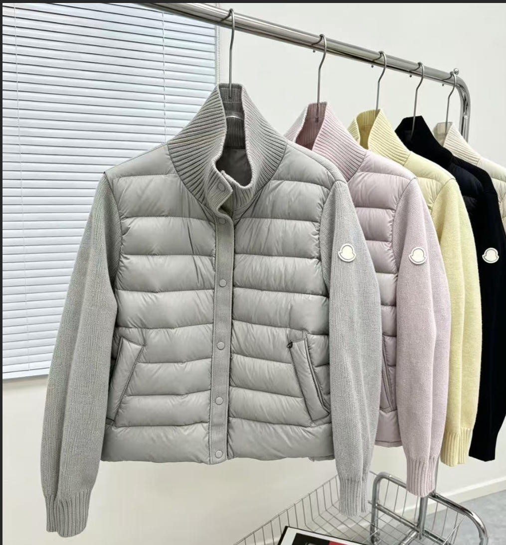 Womens puffer jacket designer brand patchwork down jacket knitted long sleeve stand collor puffer coat pocket warm winter outwear ladies casual padd