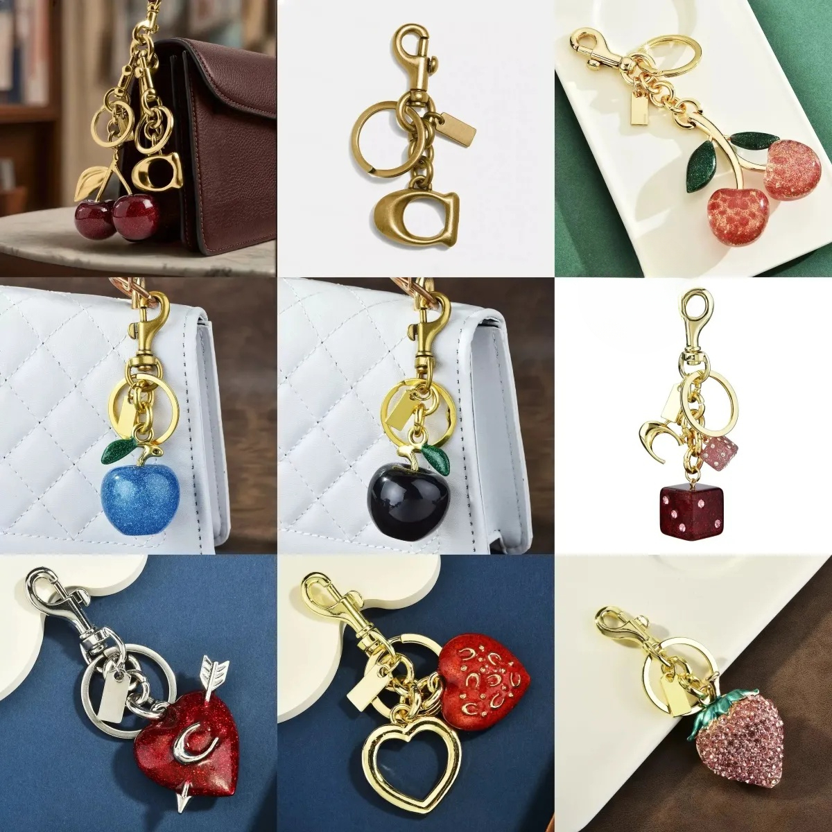 Cerise trousseau accessoires cerise chaîne designer bijoux sacs à main femmes exquis porte-clés designer porte-clés portefeuille accessoires sac