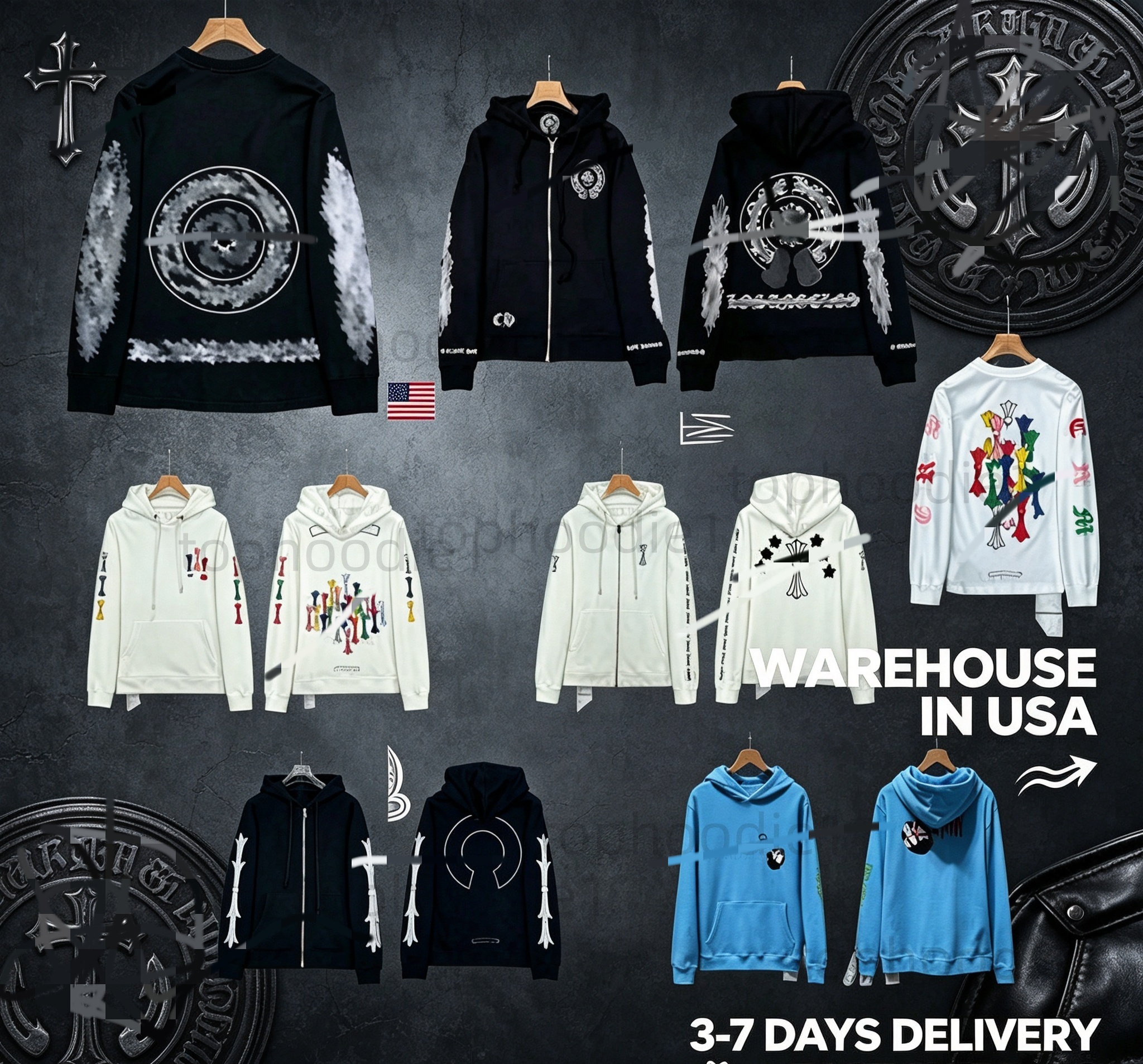 27A High Quality Chrome Printed Hooded Sweatshirts For Men Women, Stylish Sanskrit Pattern Long Sleeved Pullover, Trendy Street Casual Zip Cardigan