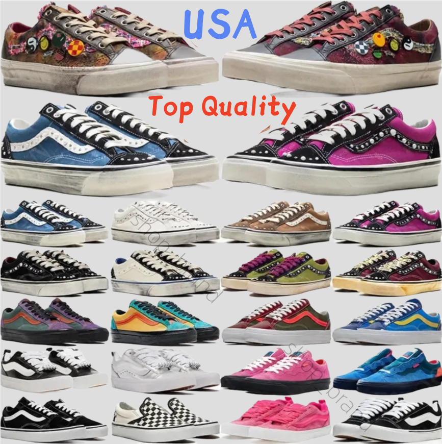 designer Vintage Washed Low cut Skate Sneakers For Men Women Pearl Rivet Casual Board Shoes Outdoor Sports Trainers Black White Checkered Floral Pat