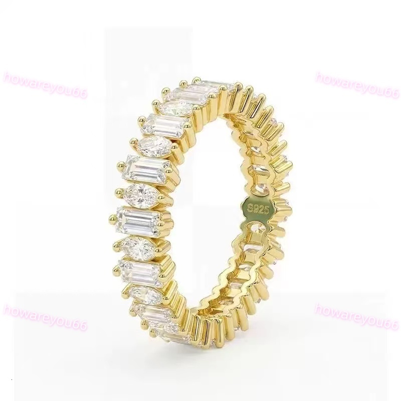 IGI Certified Baguette Cut Vvs Lab Grown Diamond Anniversary Ring New Design Yellow Gold 925 Silver Wedding Ring Women Jewelry