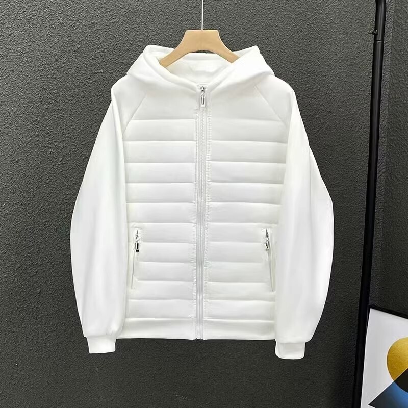 Moncleyness Luxury Brand Designer Clothes Lightweight Spliced Padded Hooded Fishbone Coat Men Zip Front Sweatshirt Style Casual Warm Moncleylyness J