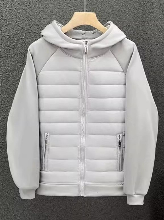 Luxury Brand Designer Clothes Lightweight Spliced Padded Hooded Coat Men Zip Front Sweatshirt Style Casual Warm Jacket