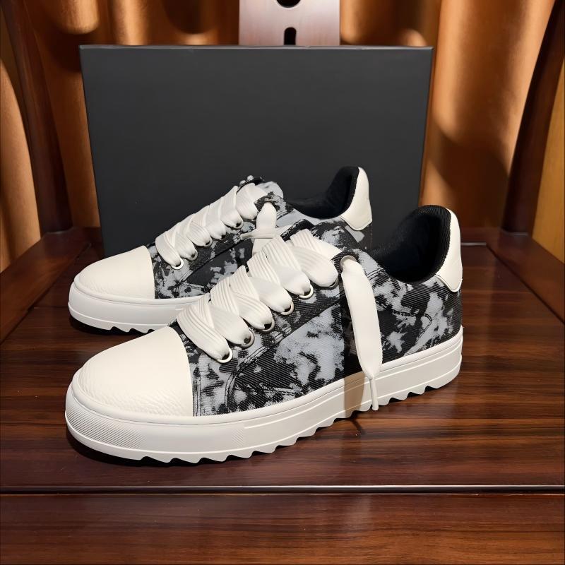 Designer unisexe lavé Denim plate-forme chaussures de skate bleu marbre imprimé supérieur épais semelle dentelée à lacets baskets décontractées p