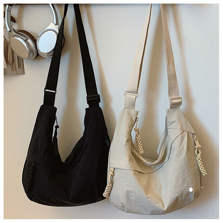 L6524 One-Shoulder Travel Crossbody Bag Washed-Crinkle Nylon Vintage Casual Lightweight Dumpling-Shaped Bag