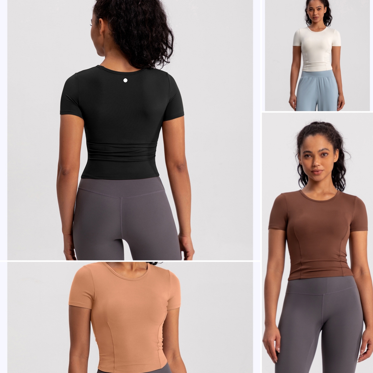 L6525 nouveaux vêtements de Yoga pour femmes T-Shirt à manches courtes rembourré semblable à la peau pour la course et le Fitness