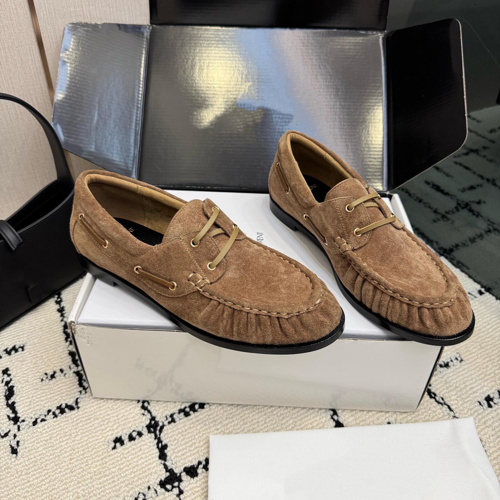 Moccasin Designer Luxury Lady Black Leather Crocodile Lace Up Loafer Boat Shoe Flat Round Toe Spring Summer Party Night Dress Fashion Footwear Comfo