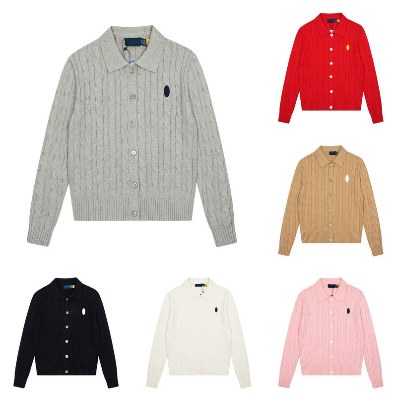 Designer raTphd laurend polo Sweaters Classic Embroidered Logo Womens Twist Knit Sweaters Round Neck Solid Color Casual Long Sleeve Lapel Cardigan t