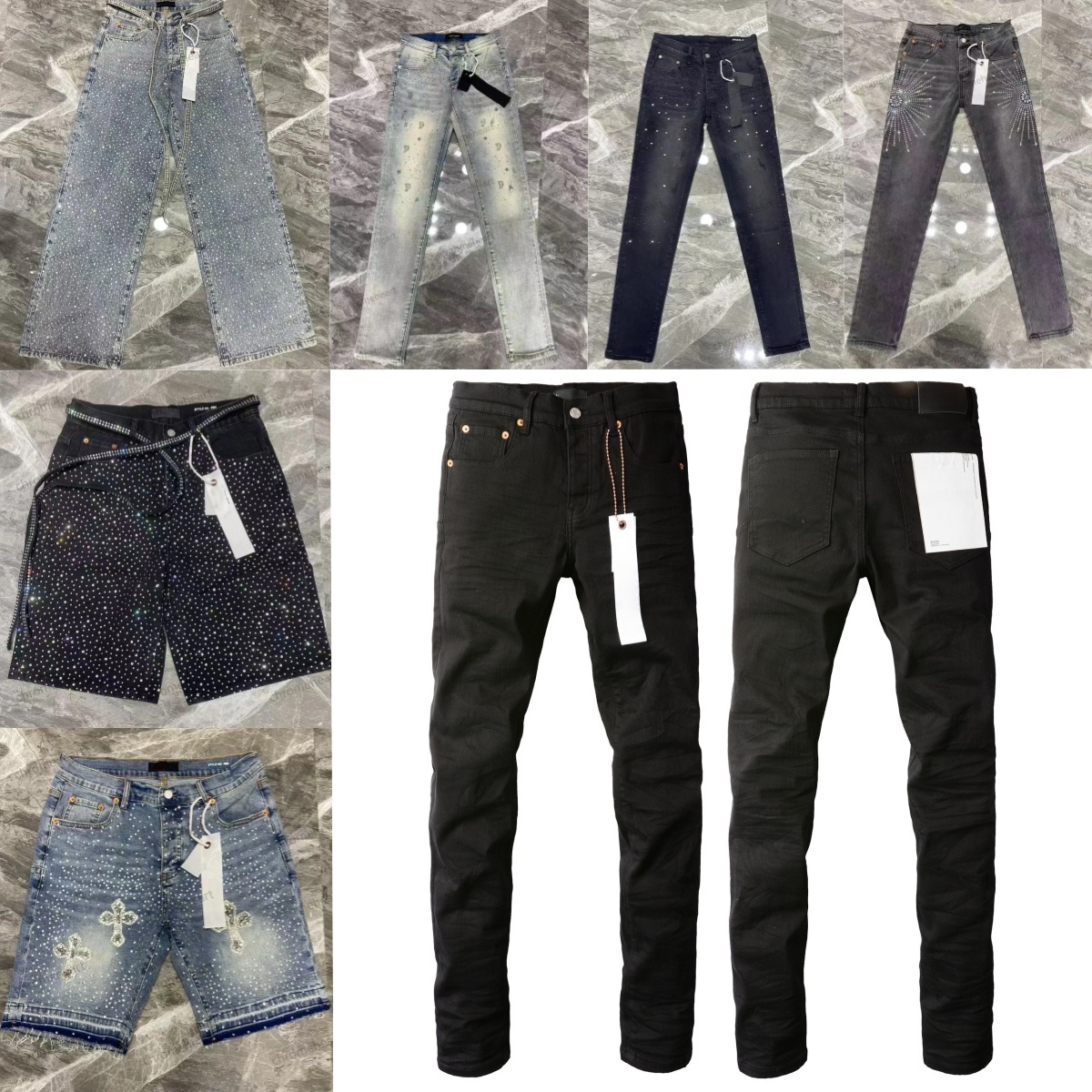jeans violets shorts de créateur jeans pour hommes designer empilés jean skinny mode hommes jeans droits shorts brillants pantalons taille 28-40
