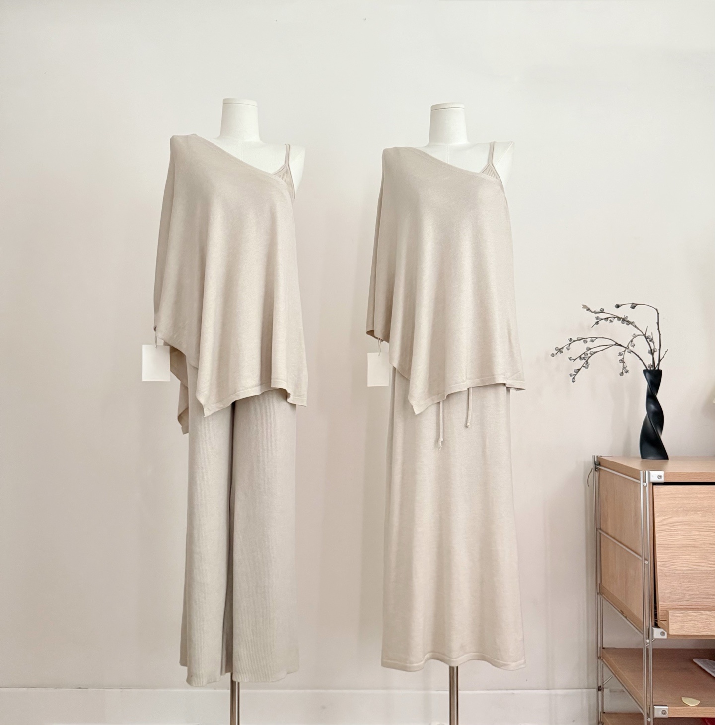 Ensemble trois pièces tricoté coupe décontractée de style coréen - robe longue adaptée à deux tenues différentes