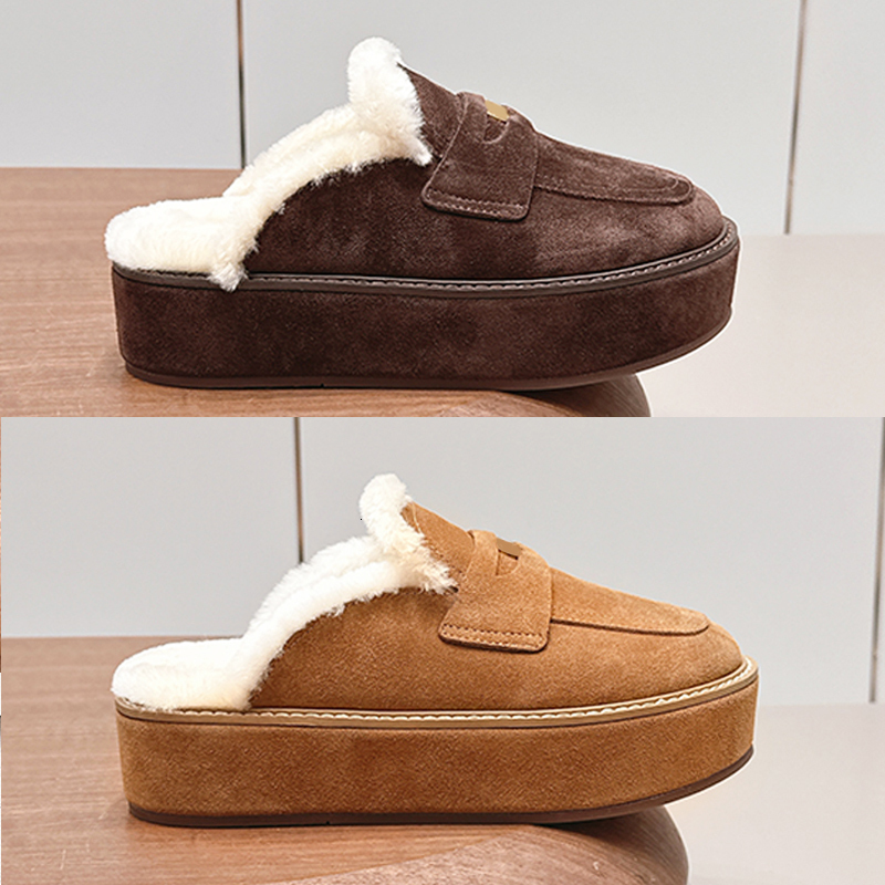 10A Designer Slippers Boots Women Backless Loafers Fur Slides Clogs Platform Shearling Mules Fluffy Furry Warm Slip On Slippers Daily Outfit 1181
