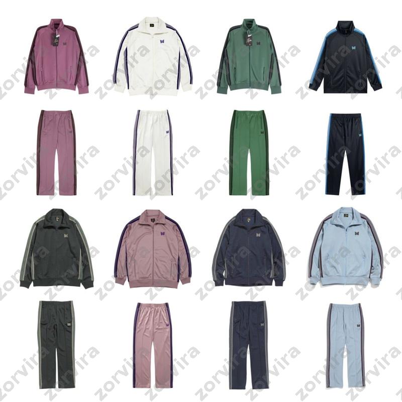 Needles Track Suit Butterfly Embroidery Retro Side Webbing Striped Zip Up Jacket Pants Men Women Sports Tracksuit Streetwear