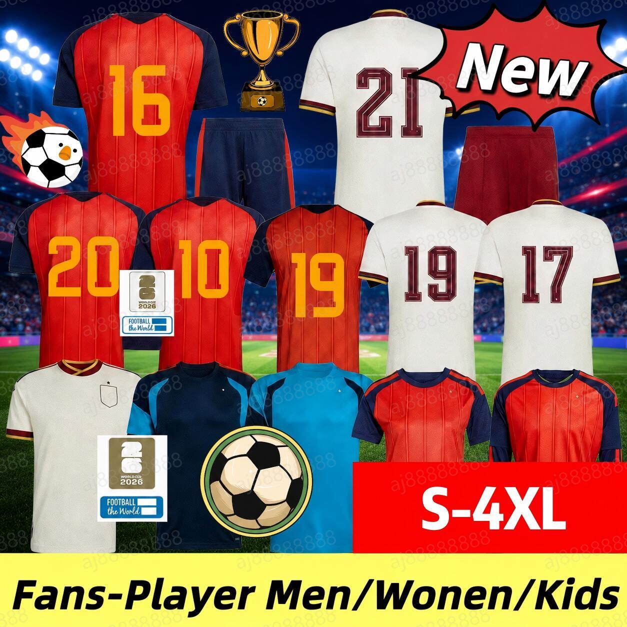 2026 Spain soccer jerseys world cup Football Home/Away tshirts jersey football short sleeve Fans/Player/Women/Kids oversize Version sports tshirt sw