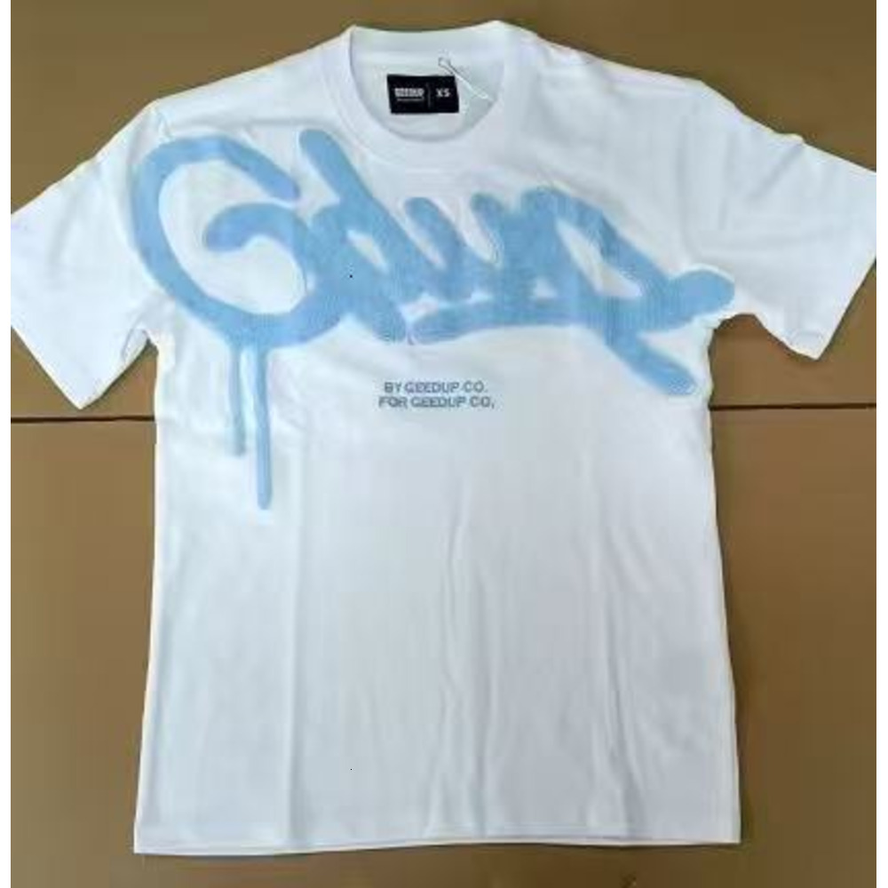 GEEDUP Shirts Designer Men Solid Color Large Letter Pattern Letter Printed T-Shirt High Street Retro Summer Casual Breathable Hip-Hop Style Geedup S