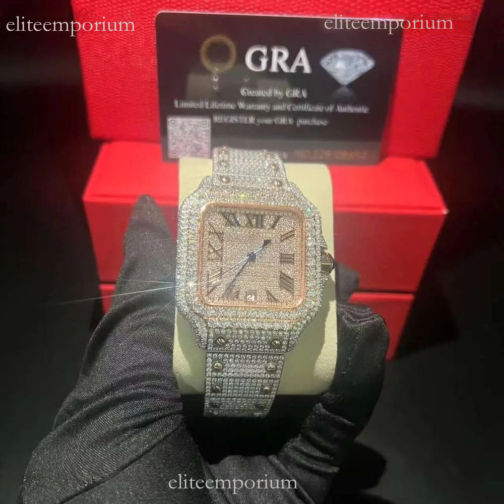 moissanite watches high quality diamond Pass Tester Square Wrist Stainless Steel Down Custom Fashion accessories Brand for Men/Women Honeycomb versa
