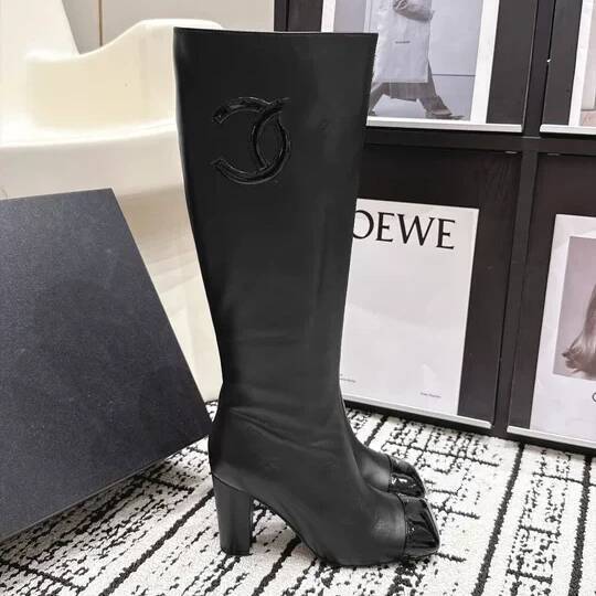White Boot Designer Womens Luxury Black Leather Knee Zipper Block Heel Round Toe Fall Winter Office Work Formal Fashion Footwear Comfort Sole Modern