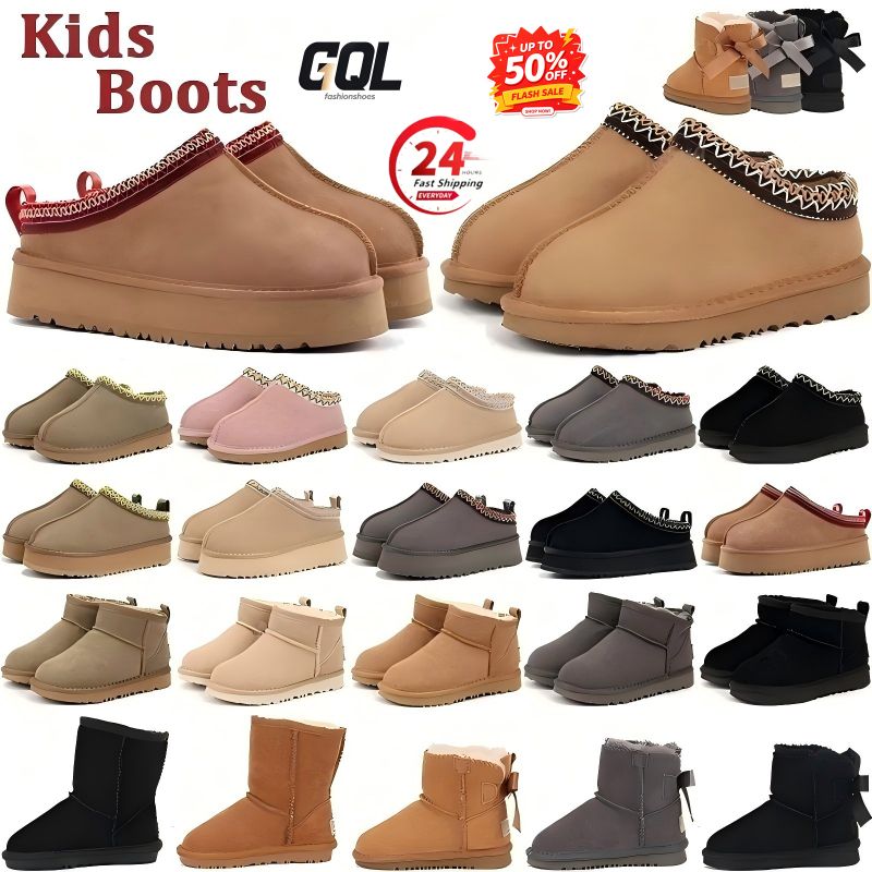 Designer kids boots Tazz bow Tasman Mini Slippers sandals snow boots Winter women girl child toddle Toddler Baby Children Shoes Youth Chestnut Black