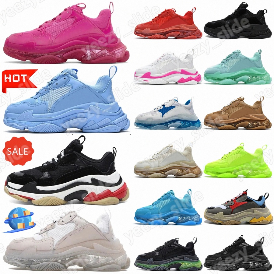 With Box Casual Shoes Sneakers Designer Triple S White Tan Black Laces Grey Red Blue Clear Sole Soft Neon Green Blue Brown Men Women Trainers Size 3