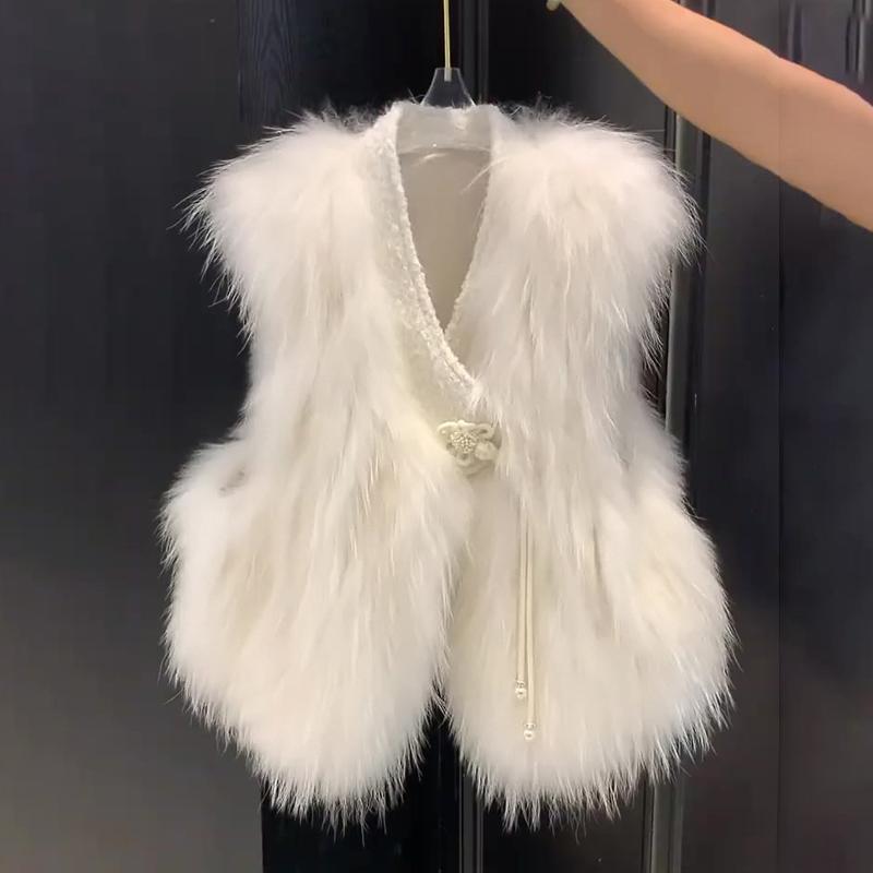 Gilet sans Manches pour Femmes Col en V Bouton de Grenouille Traditionnel Gland Ornement Décor Lâche Chaud sans Manches Gilet extérieur élégant G