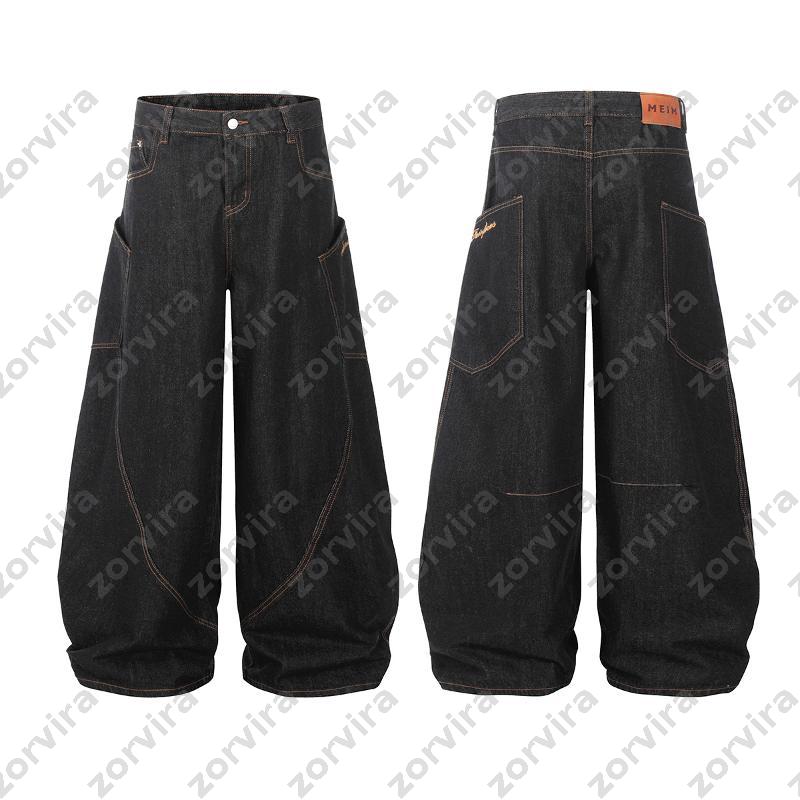 Jean Cargo Baggy rétro américain délavé brut, unisexe, pantalon en Denim à jambes larges, pantalon Streetwear ample pour hommes et femmes