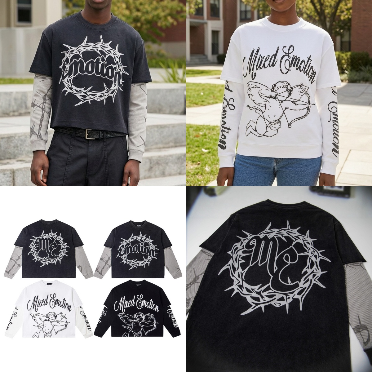 Designer Mix Vintage Sweat à capuche unisexe émotionnel hommes pull rétro streetwear sweat à capuche ajustement vêtements d'extérieur t-shirt à m
