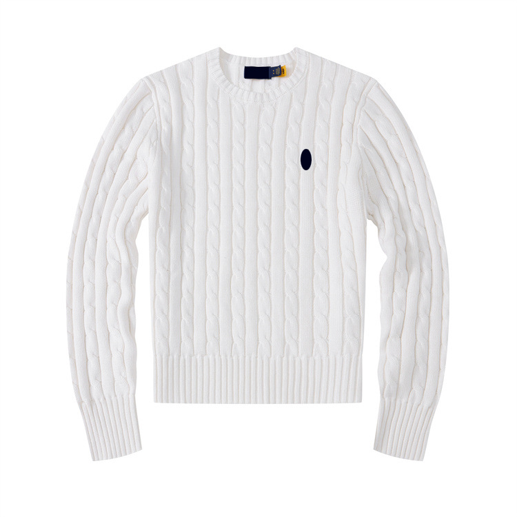 Autumn-Winter Women's Round Neck Retro Warm Sweater with Classic Cable Knit Embroidery