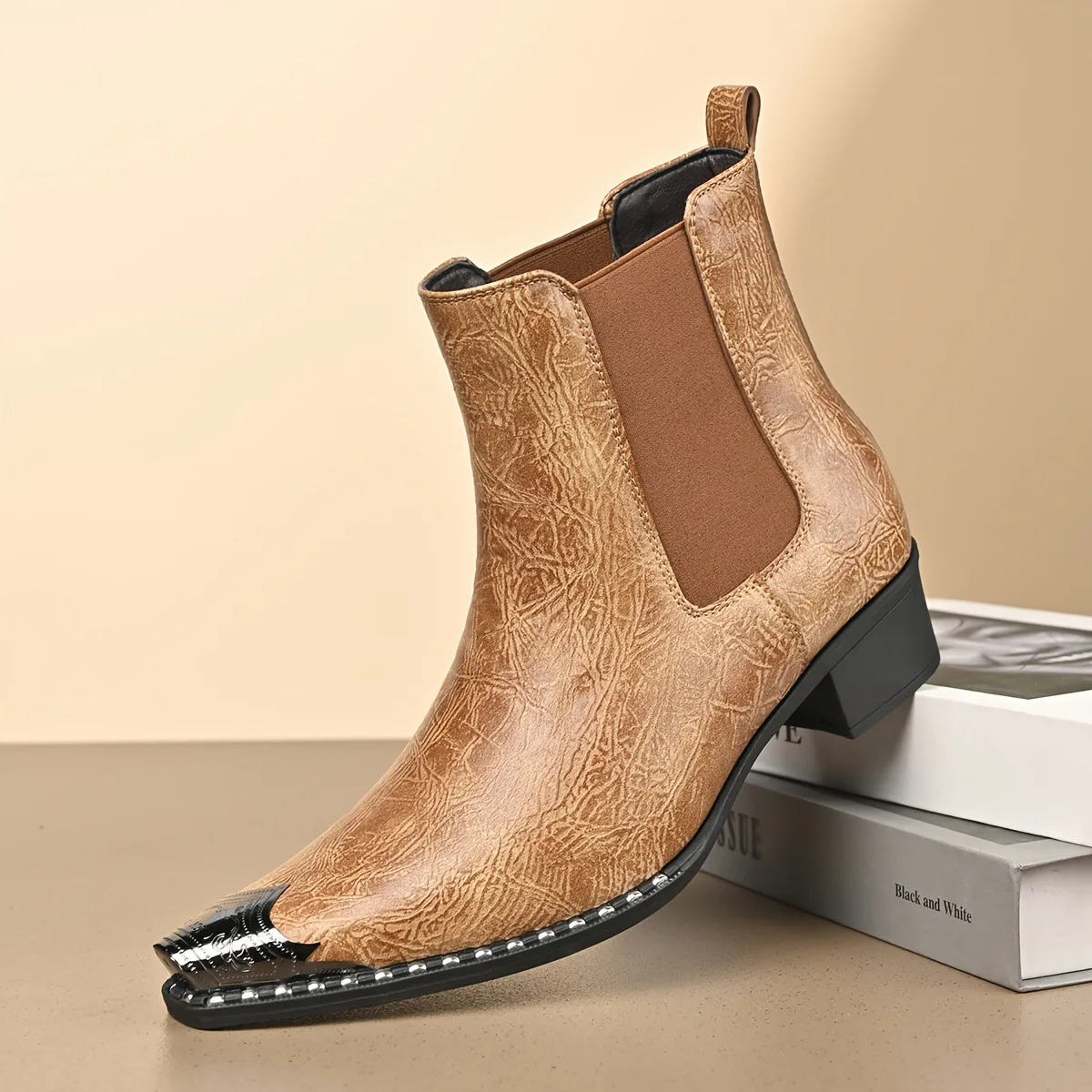 Mens Fashion Cowboy Boots Pointed PullOn Leather Western Short Plus Size Work Ankle Chelsea Big 47 48 260905