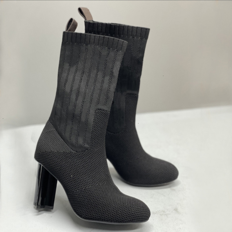 Créateur de mode femmes sur les bottes au genou hiver toile Denim bottes à talons hauts bottes en tricot respirant bottes à talons hauts 684 50