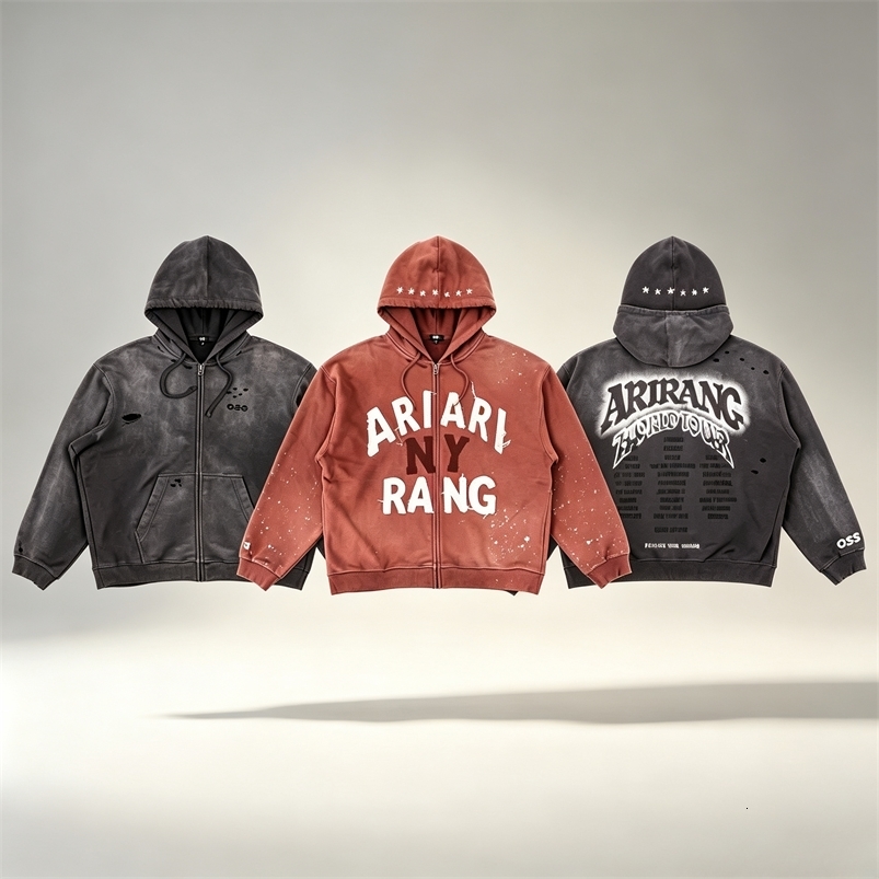 ARIRANG WORLD TOUR Tour Merch Zip Up Hoodie Vintage Washed Oversized Streetwear Unisex Hooded Jacket 260905