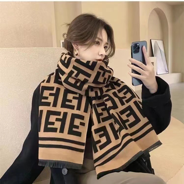Autumn winter designer imitation cashmere for women, F-letter thickened scarf shawl, dual-use, Korean style, versatile and high-end